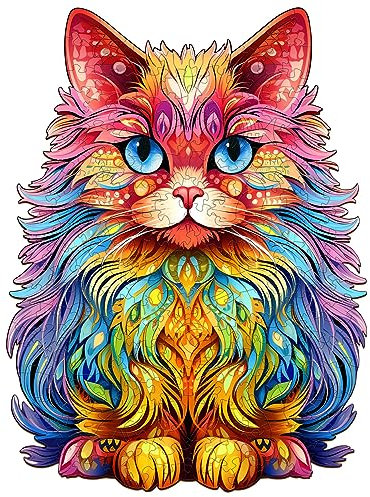 Blumuze Wooden Jigsaw Puzzles, Persian Cat Wooden Puzzles for Adults, Unique Shaped Animal Wood Puzzles, Cat Wooden Animal Puzzles for Adults Kids with Wood Gift Box,90pcs-S-14.9 * 20cm