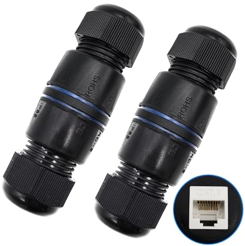 CTRICALVER Connettore Impermeabile RJ45, 2 Pezzi Connettore per esterni, per cavo Ethernet CAT.6E/CAT.6/CAT.5E/CAT.5, Accoppiatore RJ45 impermeabile