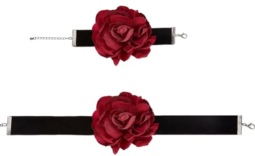 CRASPIRE Collana Girocollo con Fiori in Velluto e Bracciale Elegante Girocollo Floreale con Rosa Rossa Y2K Accessori per Gioielli per Feste Anniversario Matrimonio Donne Ragazze Regali Sposa