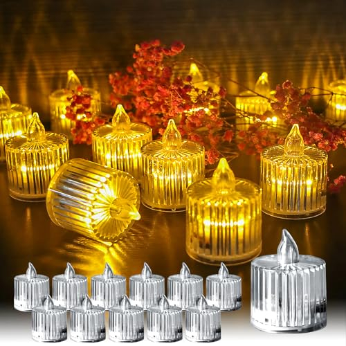 TINYOUTH 12 Stück LED Teelichter Flackernde, Hochzeitsdeko Elektrische Teelichter, Batterien Enthalten für Hochzeitsfeier Jubiläum Verlobung Dekoration, Römische Säulenschale