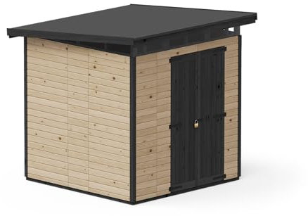 Upyard Gartenhaus Strongbox XL - Robuste Holz Gerätehaus mit imprägniertem Fundament und extra Strapazierfähigem Kunststoff Dach, 203x203 cm, Braun