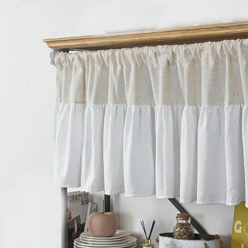 Solide beige und weiße Nähte aus Baumwolle, Kurze Vorhänge, Wohnzimmer, Leinen, halber Vorhangstoff für die Küche