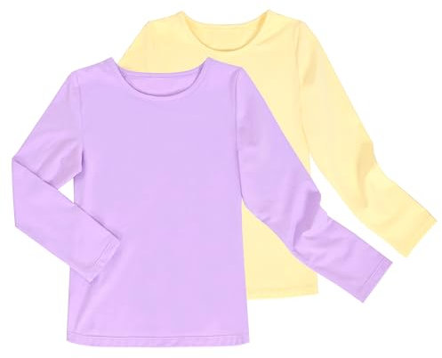 Sunny Fashion 2 Pack Girls Top Tee Shirt Base Layer Casual Solid Color Age 7-8 Years Purple Yellow