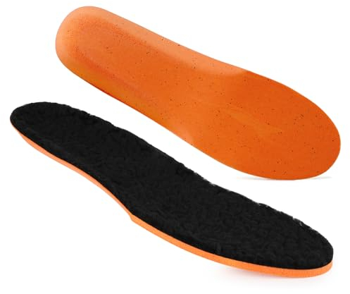 Knixmax Outdoor Einlegesohlen Winter Damen Herren Lammwolle Thermo Einlegesohlen Schuheinlagen Warm Weiche Bequeme mit Bogenstütze für Winterstiefel und Winterschuhe Schwarz EU42