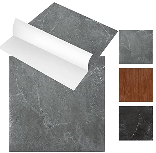 Vkechh PVC Bodenbelag, 30x30cm Vinylboden 44 Fliesen 4m²,Selbstklebend Fliesen Marmoreffekt,Wasserdicht Rutschfeste Schneidbar PVC-Fliesen, für Wohnzimmer Schlafzimmer (Grau Marmor)