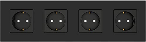 PULSAR Glas Steckdose Schwarz 4 Fach 250V / 16A Schuko 4er Unterputzsteckdose mit Kindersicherung Unterputz Wandsteckdose Vierfachsteckdose 299 x 86mm
