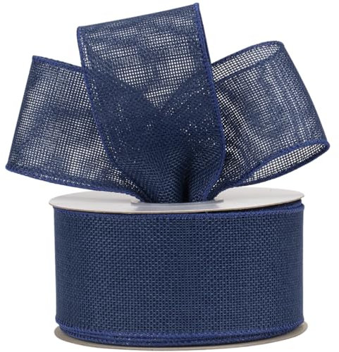 AVANAVA Navy Burlap Ribbon 63mm Wired Edge Ribbon for Crafts, Wreath, Bow Making, Gift Wrapping, Christmas Tree Decoration and Home Decoration - 18 Meters/roll