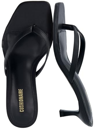CUSHIONAIRE Miami Thong Dressy Kitten Heel Damsandaler, breda bredder tillgängliga, Ebenholts, 40 EU