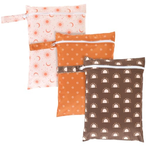 3 Pack Wet and Dry Cloth Diaper Storage Bags for Cloth Diapers and Baby Breast Pump Waterproof Reusable Bags Zipper with Handle Portable Bags for, C