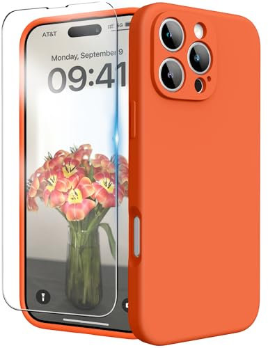 INGIDO for iPhone 16 Pro Max Case, Liquid Silicone Case with Camera Protection Soft Gel Rubber Cover with Microfiber Lining Shockproof Protective Phone Case for iPhone 16 Pro Max 6.9 (Neon Orange)