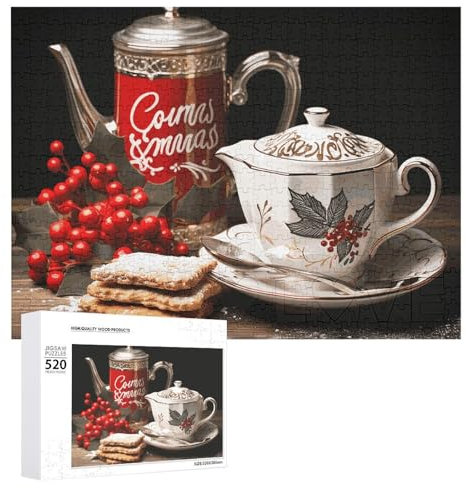520 Pieces Jigsaw Puzzle for Adults Wooden Challenging Puzzle Christmas Tea Time Custom Personalized Picture Puzzle for Adults & Kids Family Game Nights Difficult Wooden Puzzle 20.5x15 Inches