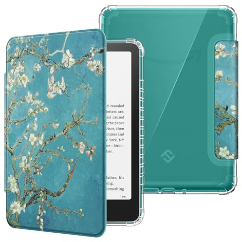 Fintie Hülle für 7 Kindle Colorsoft Signature Edition 2024 | Kindle Paperwhite/Paperwhite Signature Edition(12. Generation), Transparent TPU Case, Auto Sleep/Wake, Mandelblüten
