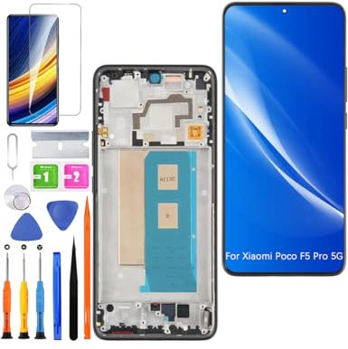 HLYGZX Pantalla de repuesto para Xiaomi Poco F5 Pro 5G LCD TFT, 23013PC75G pantalla táctil digitalizador kit de piezas de reparación (negro con marco, sin huellas dactilares)