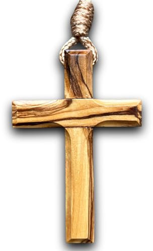 Halskette croixboisolivier9 Kreuz aus echtem Olivenholz, handgefertigt in Jerusalem, Box aus Kraftpapier mit Jutekordel, Taufe, Kommunion, Schutz des Autos, Geschenk zu Weihnachten, für Zuhause,