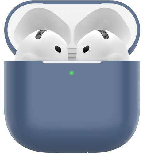Nemteur Custodia per Airpods 4, Case Protettiva Sottile in Silicone per AirPods 4th 2024 (USB-C) Cover in Silicone Visibile con LED Frontale, Navy Blu
