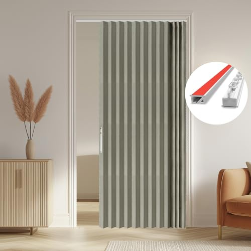 AJAZZ 100% Verdunkelung Türvorhang Wohnmobil Trennvorhang Vorhang für Küchentüren Magnetvorhang mit Schienensystem für Schlafzimmer & Wohnzimmer, Grau, B140 x H201 cm (1er Pack)