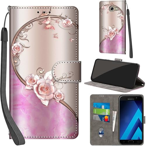 Handyhülle für Samsung Galaxy A5 2017 Hüllen Premium Leder Case Klappbar Wallet Magnet Kartenfach Standfunktion Schutzhülle kompatibel mit Samsung A5 2017 Cover,Rose