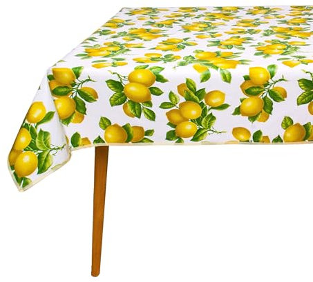 Wachstuch Tischdecke mit Kantenverstärkung - Wasserabweisend, Leicht zu Reinigen und Wetterfest - Reach Zertifiziert - 140 x 140 cm - Zitronen