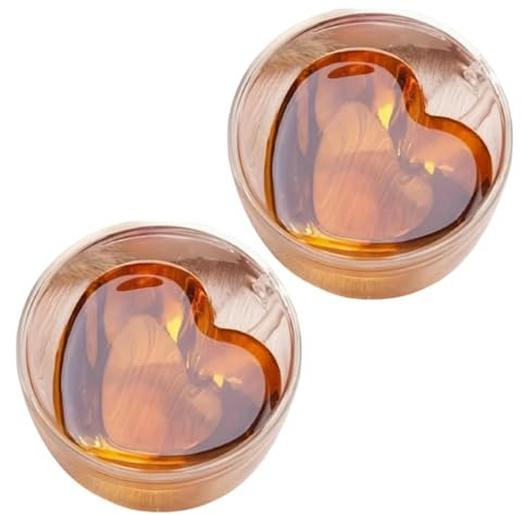 Générique Deux Tasses à Double Paroi en Verre avec Motif Cœur, Design Thermique. Idéal pour un caeau romantique, pour un petit déjeuner en amoureux