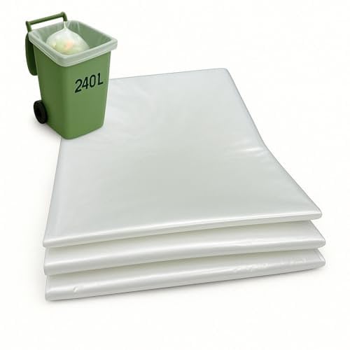 Lianpak 240L Heavy Duty Extra Strong Clear Wheele bin liners, Bin Liners, Clear Color, FLAT-Top Large Refuse Sacks, 40 Microns, Recycled, Tear Resistant, Kitchen, Household, Commercial Use (10)