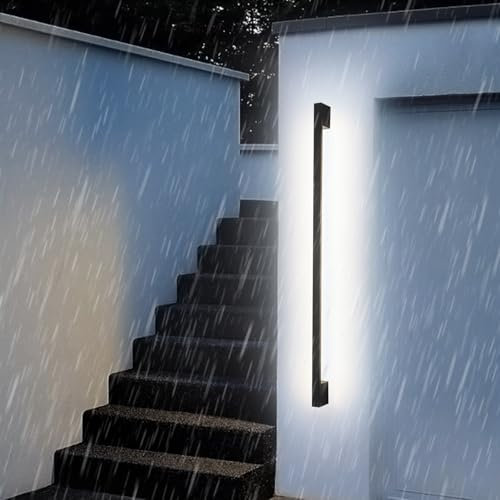 LED Außen Villa Wandleuchte Aluminium Wasserdicht Lange Wandlampe Schwarz/Weiß Minimalistisches Design Wandbeleuchtung Rechteckiges Außenbereich Dekorativ für Terrassen (60cm,Schwarz Weißes Licht)
