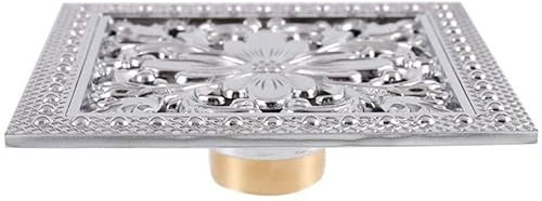 6 Inch Square Brass Shower Drain with Removable Cover Hair Strainer for Bathroom Kitchen Garage Basement - Gold & Chrome Finish Drainage Solution