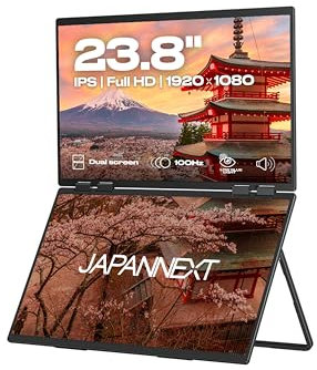 JapanNext Dual Portable Monitor 23,8“ (x2) IPS Full HD (1920 x 1080) 100 Hz | USB-C-Laden (45W) Integrierte Lautsprecher HDMI (x1) USB-C (x1) Klinkenbuchse (x1) | 2 Jahre Garantie | JN-DMD-IPS238F-C4
