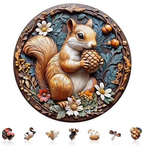 Jigfoxy Holzpuzzle Erwachsene, Eichhörnchen Holz Puzzle Erwachsen,Einzigartiges Holztierpuzzle, Familie und Freunde L-34 * 34cm-270pcs