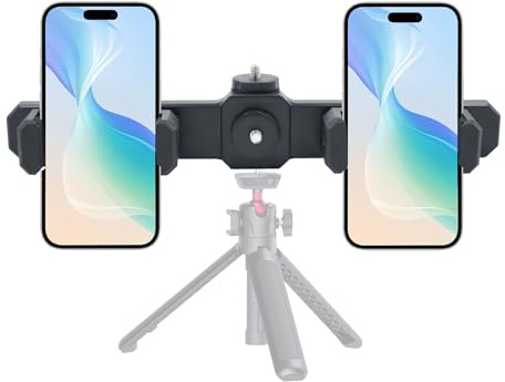 Dual Handyhalterung,Handy Stativ Adapter Halterung 360° Drehbar Halterung Handyklemme Doppelständer Selfie Stick 1/4'' Gewindehalterung für Vlog Live Video Aufnahme (Dual)