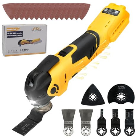 Outils multifonctions oscillants sans fil pour batterie Dewalt 18-20 V, 300 W, moteur sans balais 5 vitesses variables pour gratter, poncer et couper du bois (pour batterie DW)