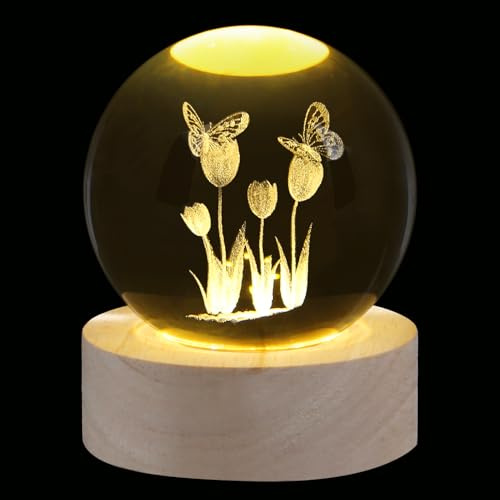 XIANNVXI Briefbeschwerer mit Schmetterlings-Kristallkugel, Geschenk für Frauen, Tulpen, Briefbeschwerer, Tulpen, Glaskugel, Büro, Schlafzimmer, Schreibtisch, Dekoration, Regal-Dekoration
