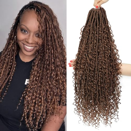 9 Packs Boho Faux Locs Crochet Hair 18 Inch Boho Soft Locs With Curly Ends Bohemian Goddess Hair Extensions For Black Women (30#-Medium Auburn, 18 Inch (Pack of 9))