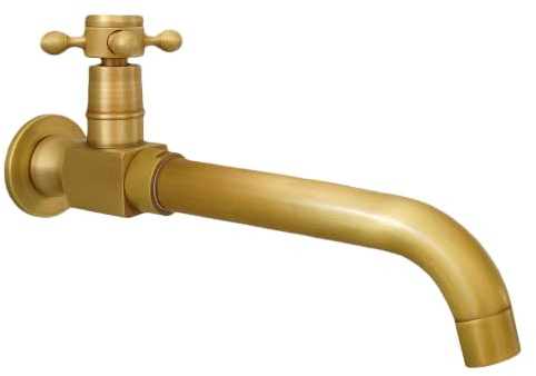 KOPYFANTAP Rubinetto da Parete Ottone Antico Acqua Fredda Girevole a 360° | Rubinetto Lavabo a Muro Ottone Cepillado,Installazione Rapida, per Bagno, Giardino, Balcone, Esterno, Casa, Hotel, Lung 24 cm
