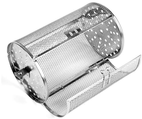 Rotisserie Basket 360° Rotating Stainless Steel for Air Fryer & Oven – Movable Door, Even Cooking for Chicken Wings, Veggies & Coffee Beans (S)
