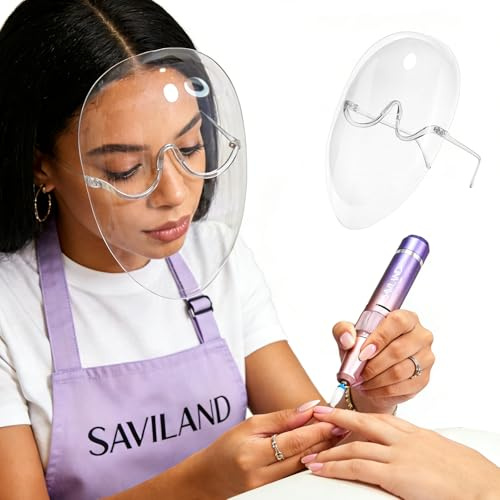 Saviland Gesichtsschutz für Nagelfräser: Nagelstudio Superklarer Vollgesichtsschutz, Pulverspritzer Schützt Augen Nase Mund, Leicht Angenehm Staubdicht Anti-Fog Schutzbrille Ideal für Nageldesigner