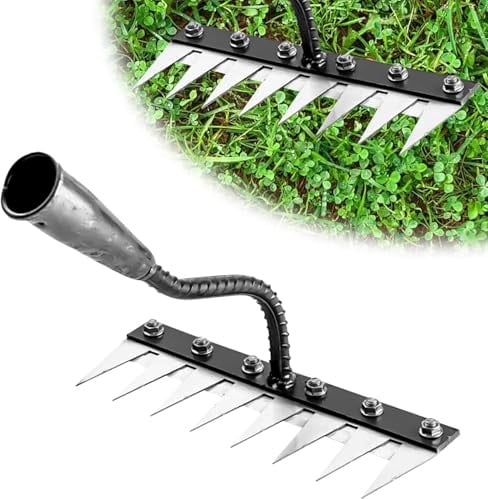 YJWZ Rastrello per Erbacce Manuale, Sarchiatore con Punte Affilate in Acciaio, Estirpatore Erbacce per Orto e Giardino, Zappa Diserbante per Smuovere e Pulire il Terreno, 5/6/7/8 Denti