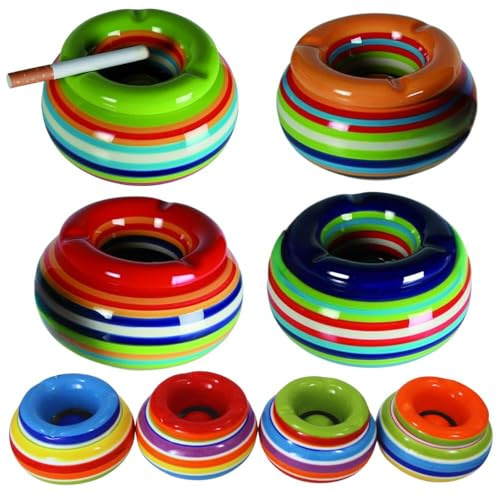 Wind Aschenbecher STRIPE Tischachenbecher Ascher Deckel Bunt Streifen Porzellan (Groß Blau)