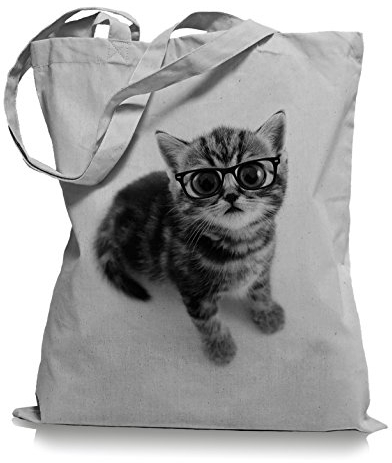 Ma2ca® Cat Big Eyes Stoffbeutel Einkaufstasche Tasche Tragetasche/Bag WM101-light_grey