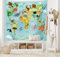 ABAKUHAUS Fernweh Wandteppich, Tierkarte der Welt für Cartoon Berge Wälder, aus Weiches Mikrofaser Stoff Wand Dekoration Für Schlafzimmer, 150 x 110 cm, Blassblau Gelbgrün