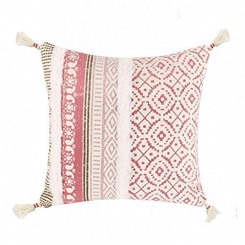 MOCOFO Bohemian Kissenbezüge 45 x 45 cm - Rosa - Kissenhülle Dekorative Woven Tufted Fransen Sofakissen Nur Kissenbezug