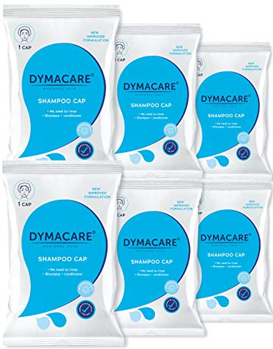 DYMACARE® Shampoo Haube, Haare waschen ohne Wasser mit leichter Duftnote nach grünen Äpfeln, Klinikqualität (6 Packungen)