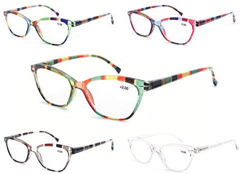 MODFANS (5 Pack) Lesebrille 1.5 Rund Damen,Gute Brillen,Hochwertig,Mode,Komfortabel,Super Lesehilfe,fur Frauen