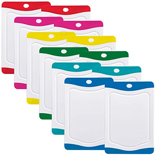 Rosenstein & Söhne Obst-Schneidebrett: 12er-Set Schneidebretter in 6 Farben, antibakteriell, je 20 x 15 cm (Kunststoff Sets, Schneidbrett Saftrille, Küchenhelfer)