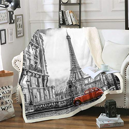 Tbrand Paris Stadt 3D Drucken Kuscheldecke EEiffelturm Flanell Fleecedecke Microfaser Grau Modern City Landschaft Decke Decke 150x200cm für Jungen Mädchen Kinder