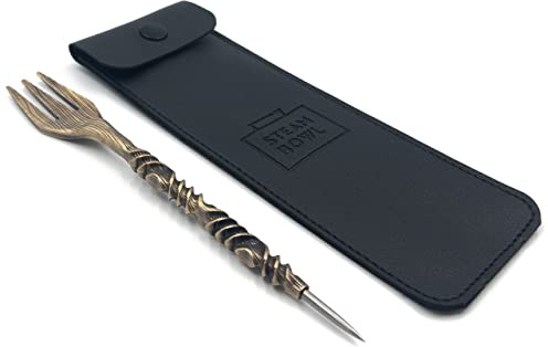 STEAMBOWL Tenedor para tabaco de shisha con perforador Wave Gold | Tenedor de alta calidad para tabaco con pelacápsula | Tenedor 2 en 1 perfecto para cabeza de piedra Phunnel y cabezal de arcilla,