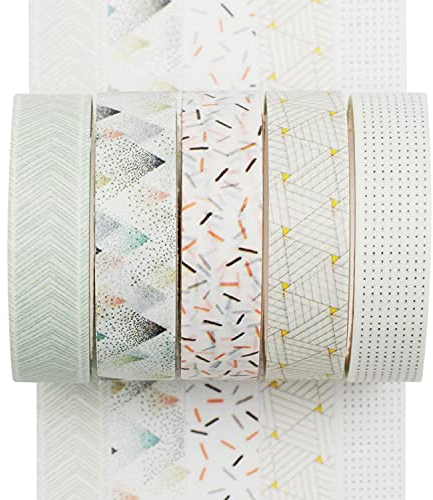 YUBX 5 Rollen Washi Tape Set Kreative Basic Dünn Dekorative Bänder für Kunst, DIY Handwerk, Bullet Journals, Planer, Scrapbooking, Verpackung (Pine Mist)