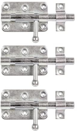 Alberts 129187 Bolzen-Schlossriegel | mit rundem Griff und befestigter Schlaufe | galvanisch verzinkt, dickschichtpassiviert | Platte 99 x 68 mm | Bolzen-Ø 15 mm | Gesamtlänge 140 mm | 3er Set