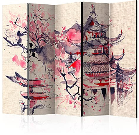 murando - Paravent Raumteiler Innen Japanischer Kirschbaum 225x172 cm einseitig auf Vlies-Leinwand Bedruckt Trennwand Spanische Wand Sichtschutz Raumtrenner Kirschblüte Ornament Japan