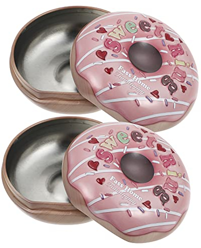 Amosfun Bonbondose Süßigkeiten Dose Donuts Design Rosa 2 Stücke Kleine Metalldose Leere Süßigkeiten Kästen Bonbons Kekse Aufbewahrungsdose Babyparty Kindergeburtstag Geschenkdose