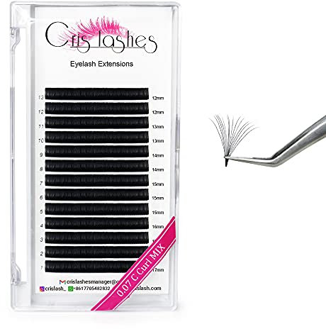 Easy Fan Lashes 0.07 C Curl, Crislashes Volume Lash Extensions, Premade Russian Lashes Extensions Mix 12-17 mm Easy Fan Russian Lashes Pre Made Fan Eyelash